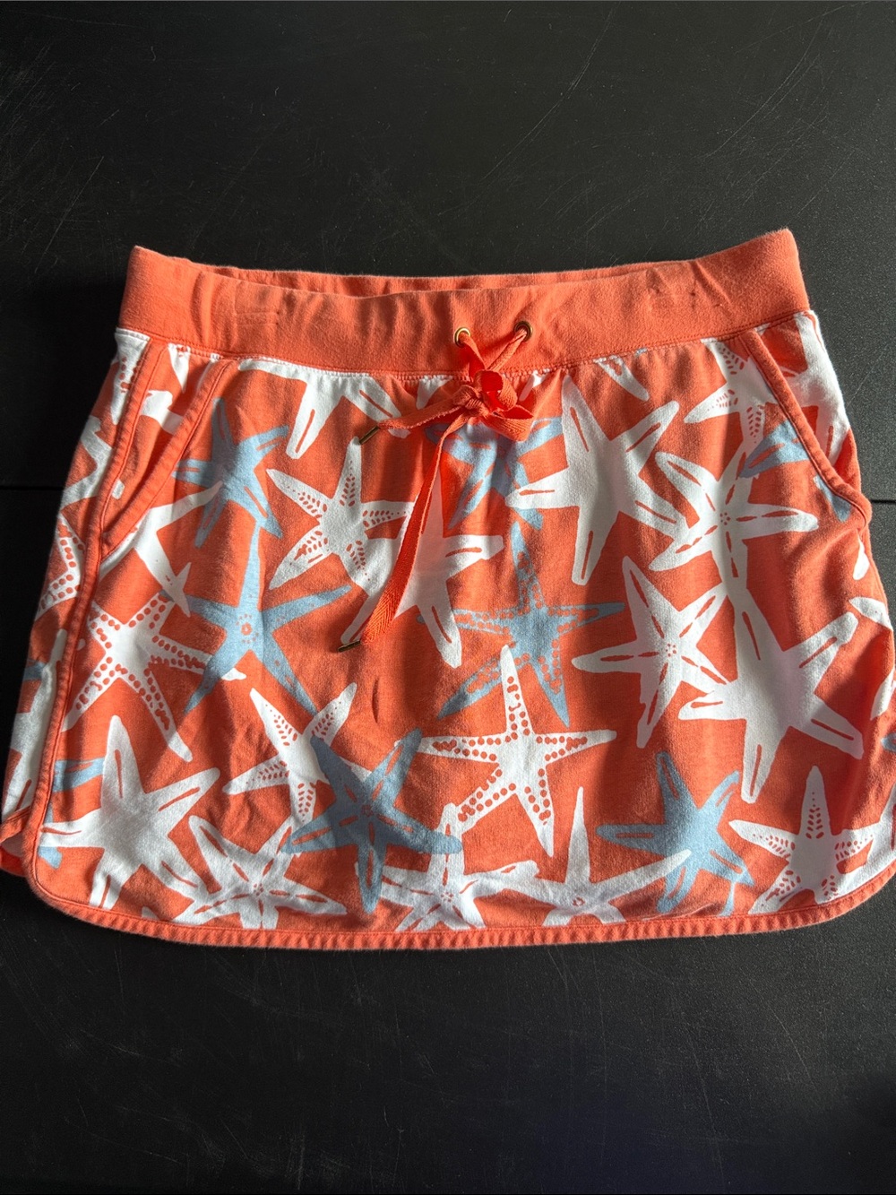 Orange Starfish Print Mini Skort with Drawstring